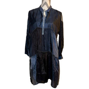 Johnny Was Pete & Greta Fog Black Gray Ombre Tiered Silk Long Sleeve Shirt Dress